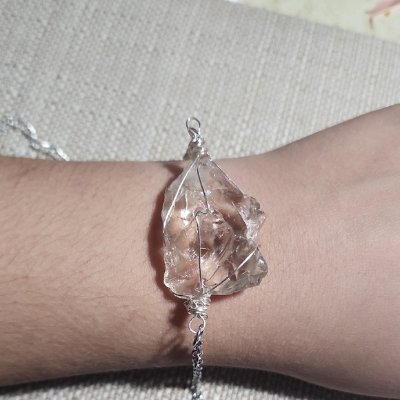 Hand Crafted Jewelry - Silver Wire-Wrapped Crystal Bracelet